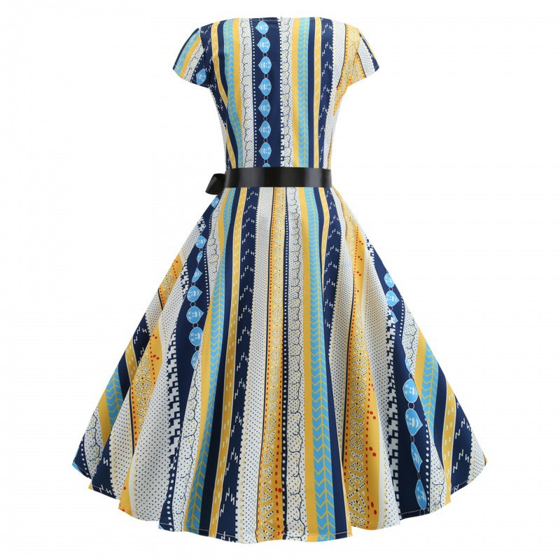Damen A-Linien Kleid mit elegantem V-Ausschnitt und bindbarem Taillengürtel Drune