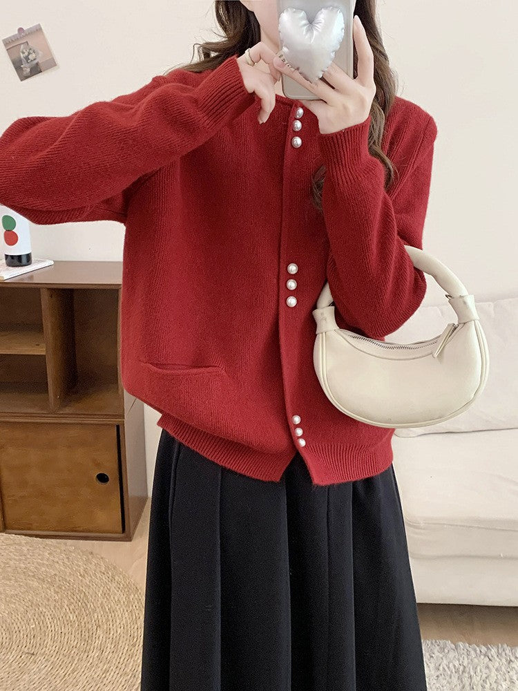 Damen Strickjacke mit eleganten Perlenknöpfen Drune
