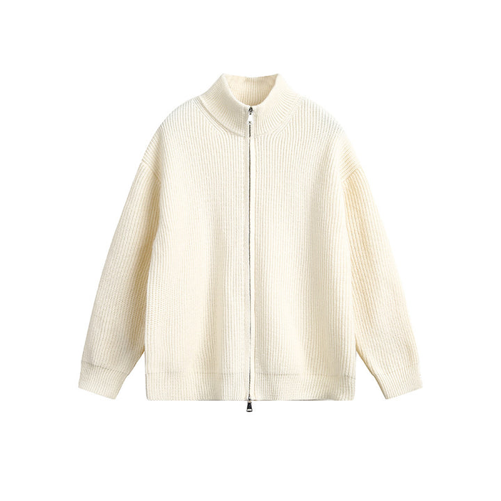 Herren Grobstrickjacke mit hohem Kragen und durchgehendem Reißverschluss Drune