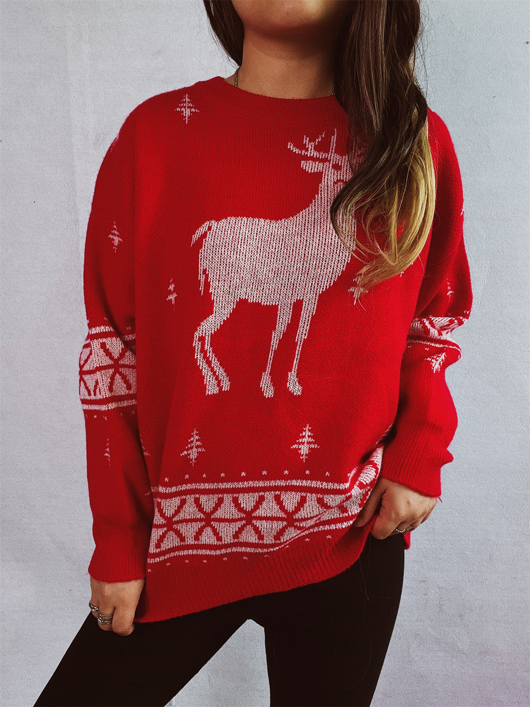 Damen Weihnachts-Pullover mit festlichem Rentier-Motiv und weichem Strick Drune
