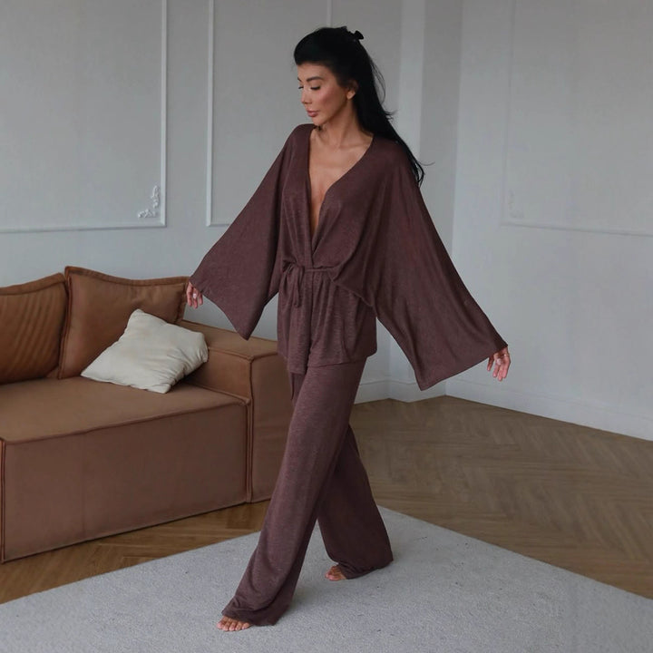 Damen Elegantes Lounge-Set mit weit geschnittenem Oberteil und bequemen Hosen Drune