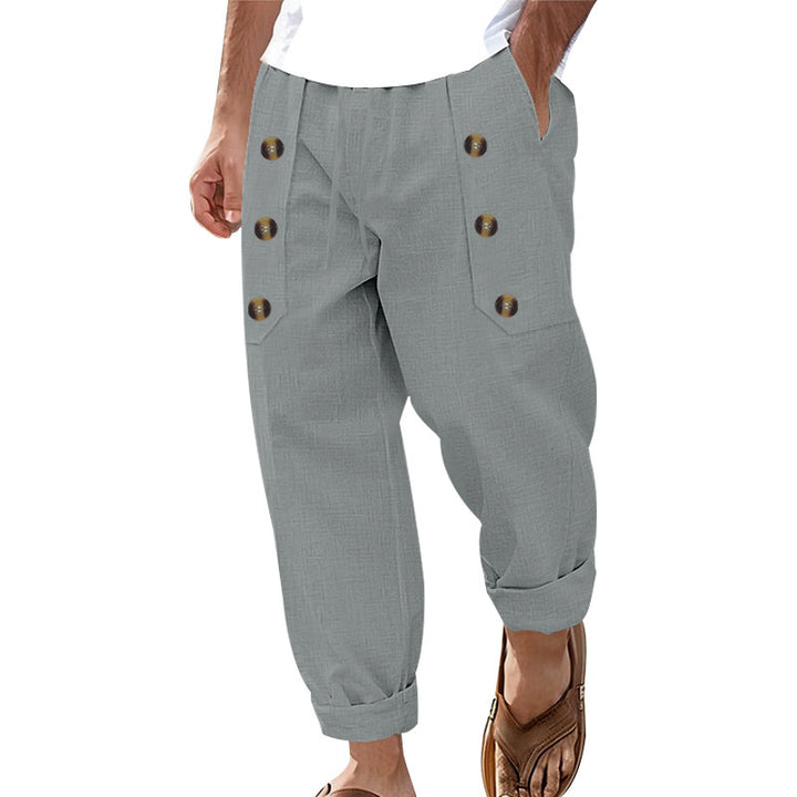 Herren lässige Cargo-Hose mit praktischen Knopfdetails und elastischem Bund Drune
