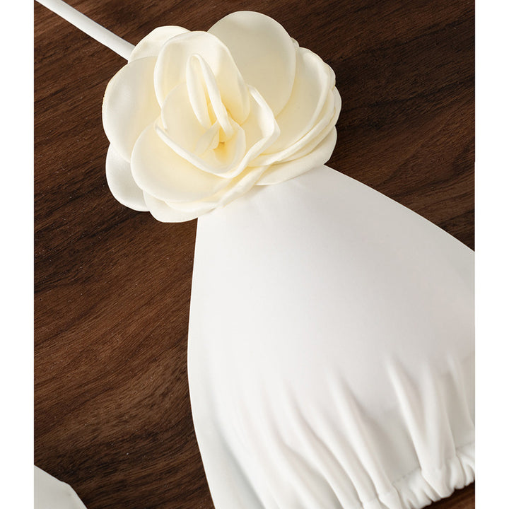 Damen Triangel-Bikini mit geflochtenem Rüschendesign und Blütendetail Drune