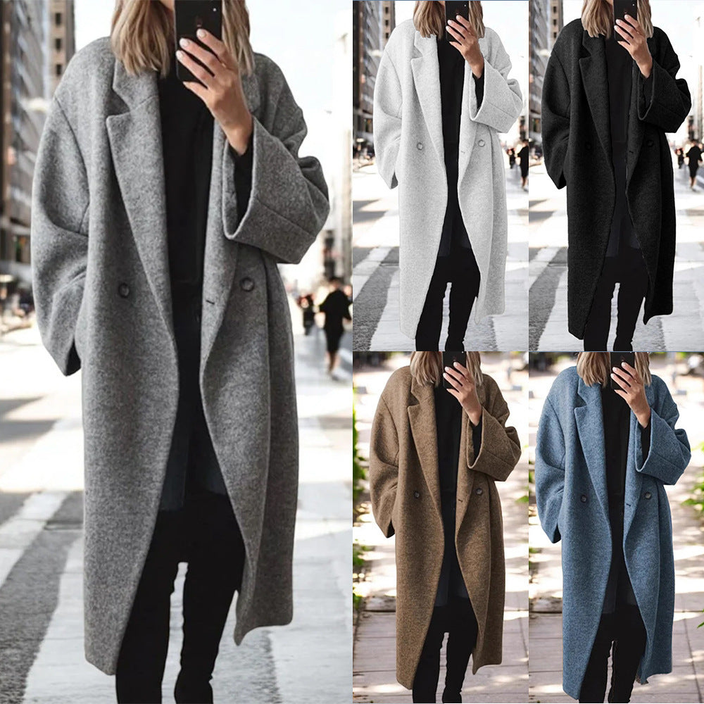 Damen klassischer Oversized-Mantel mit doppeltem Knopfverschluss und breitem Revers Drune