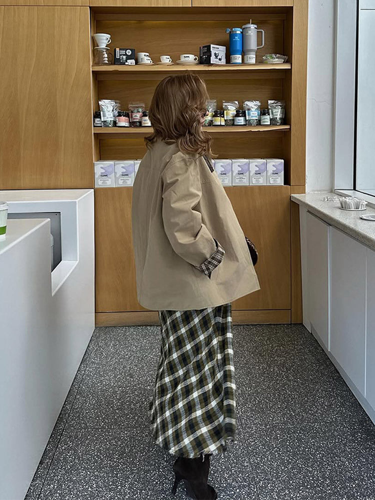 Damen lässige Utility-Jacke mit modischem Karomuster Drune