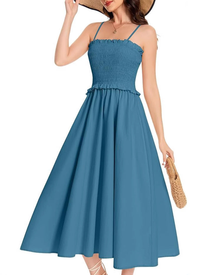 Damen Midi-Kleid mit elastischem Oberteil und weiten Rock Drune