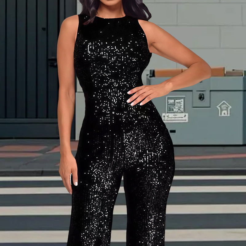 Damen Glamouröses Jumpsuit mit Paillettenbesatz und figurbetonter Silhouette Drune
