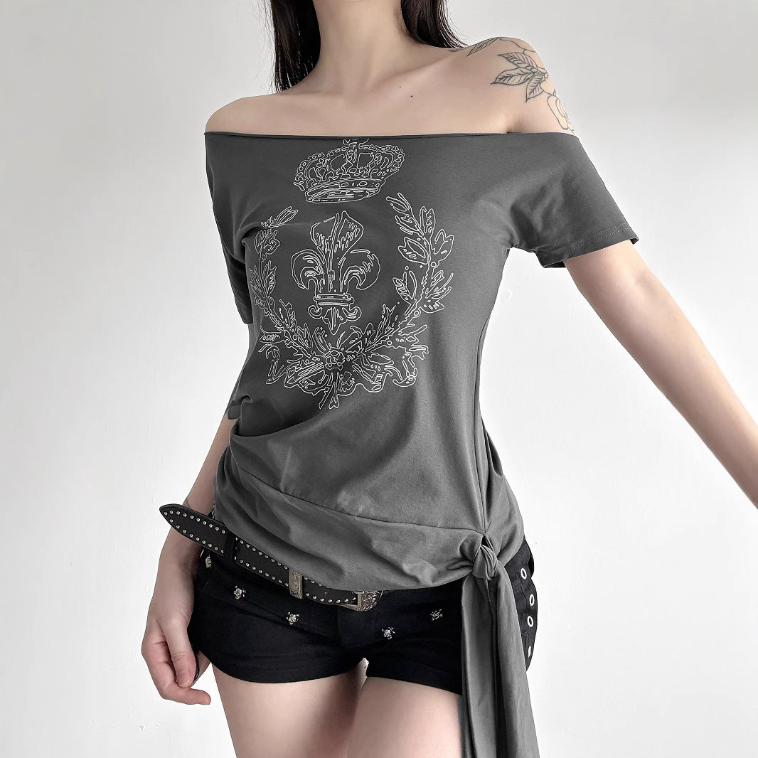 Damen asymmetrisches Top mit dekorativem Knoten Drune