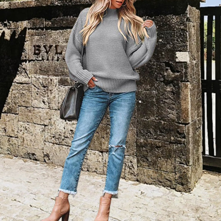 Damen Grobstrickpullover mit hoch geschlossenem Kragen und lässigem Schnitt Drune