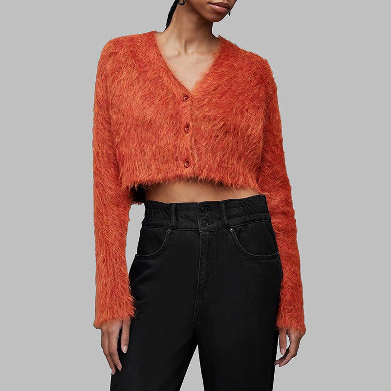 Damen Kurzarm Strickjacke mit weichem Fleece-Design Drune