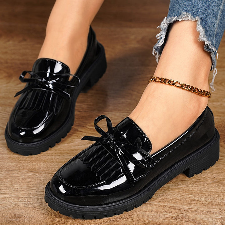 Damen Klassische Loafers mit elegantem Lackfinish und modischem Schleifen-Detail Drune
