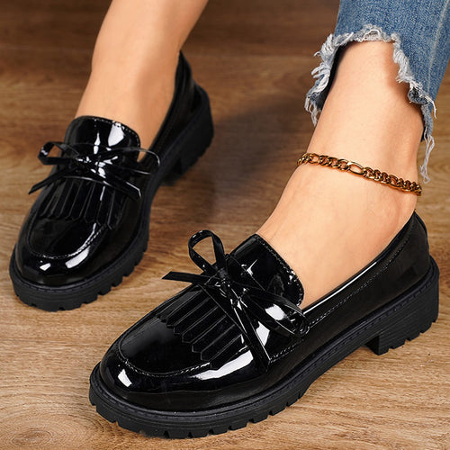 Damen Klassische Loafers mit elegantem Lackfinish und modischem Schleifen-Detail Drune