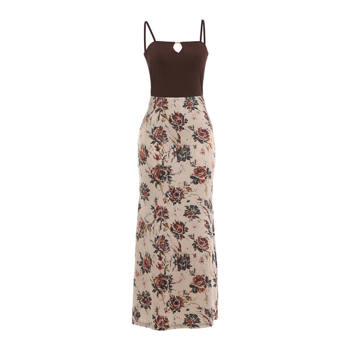 Damen Maxi-Kleid mit modischem Blumenmuster und schmalen Spaghettiträgern Drune
