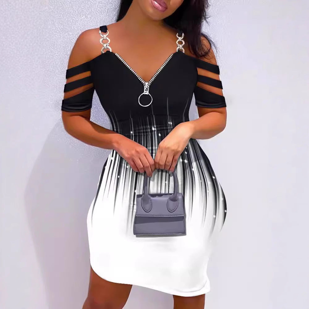Damen Kleid mit Off-Shoulder-Design und Reißverschluss-Detail Drune