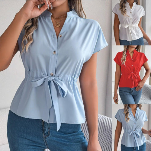 Damen Blusenshirt mit tailliertem Schnitt und kurzen Ärmeln Drune