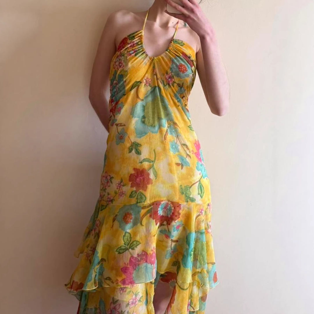Damen Maxikleid mit floralem Lagenlook und Spaghettiträgern Drune