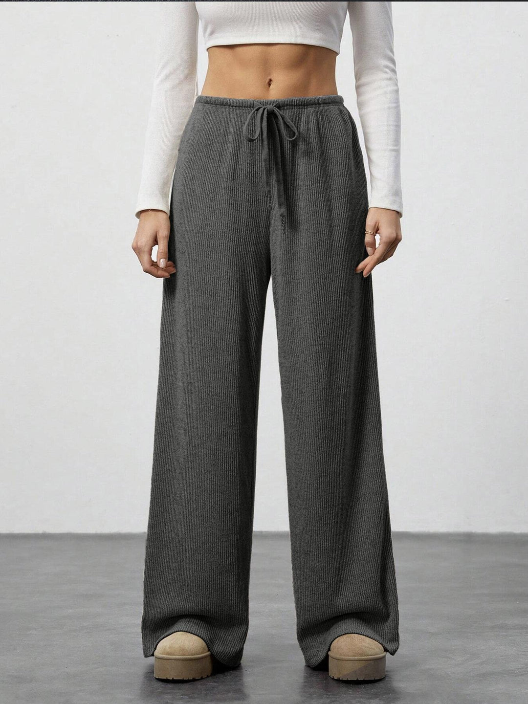 Damen Weit geschnittene Relax-Hose aus elastischem Strickmaterial mit Kordelzug Drune