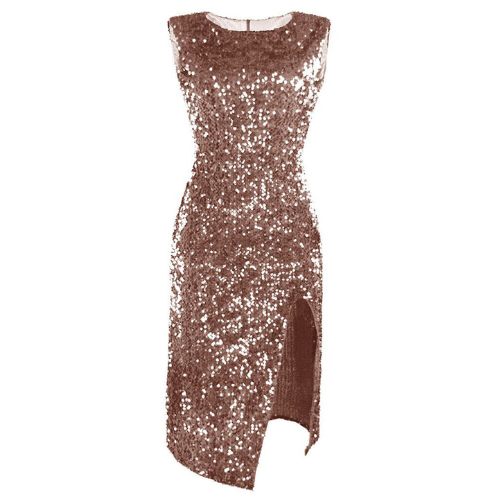 Damen Elegantes Party-Kleid mit glitzerndem Paillettenbesatz und hohem Schlitz Drune