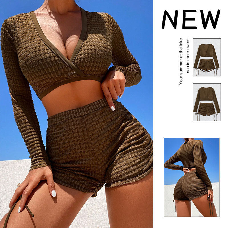 Damen Sportliches Bikini-Set mit langen Ärmeln Drune