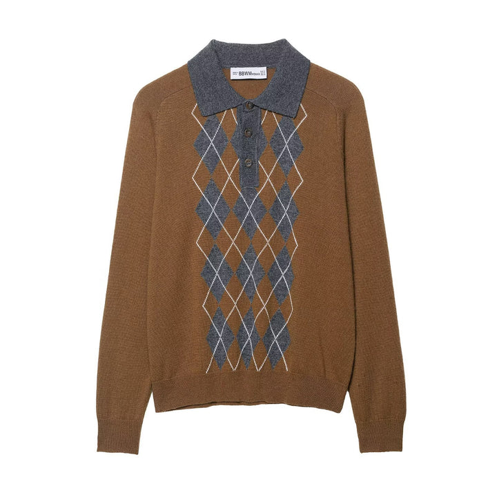 Damen Pullover mit klassischem Polokragen und modernem Rautenmuster Drune