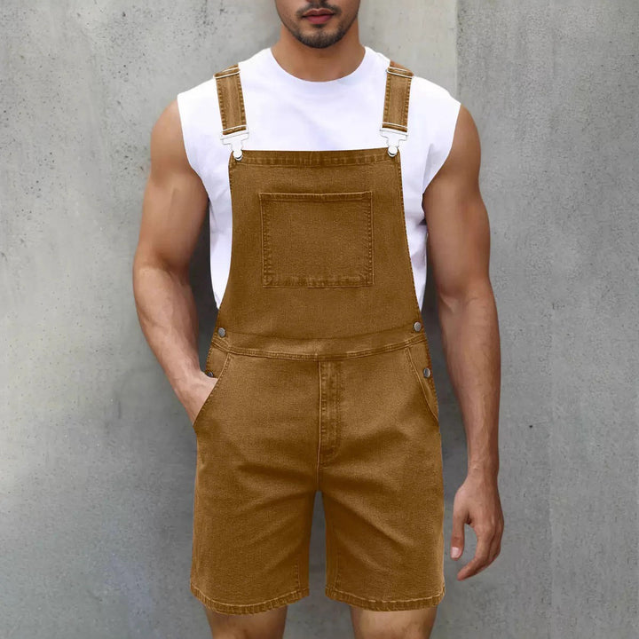 Herren Denim-Latzshorts mit modernen Taschen und verstellbaren Trägern Drune