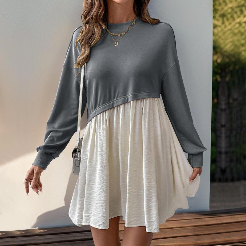 Damen lässiges Sweatkleid mit kreativem Farbblockdesign Drune