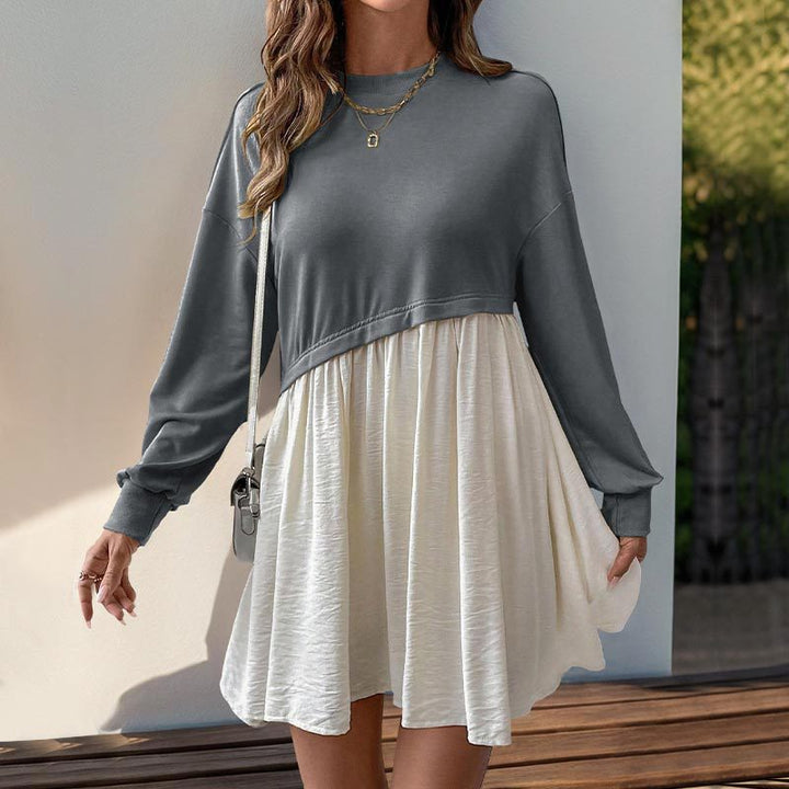 Damen lässiges Sweatkleid mit kreativem Farbblockdesign Drune