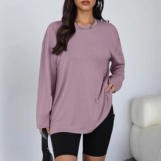 Damen lässiges Longsleeve T-Shirt mit Seitenschlitzen Drune