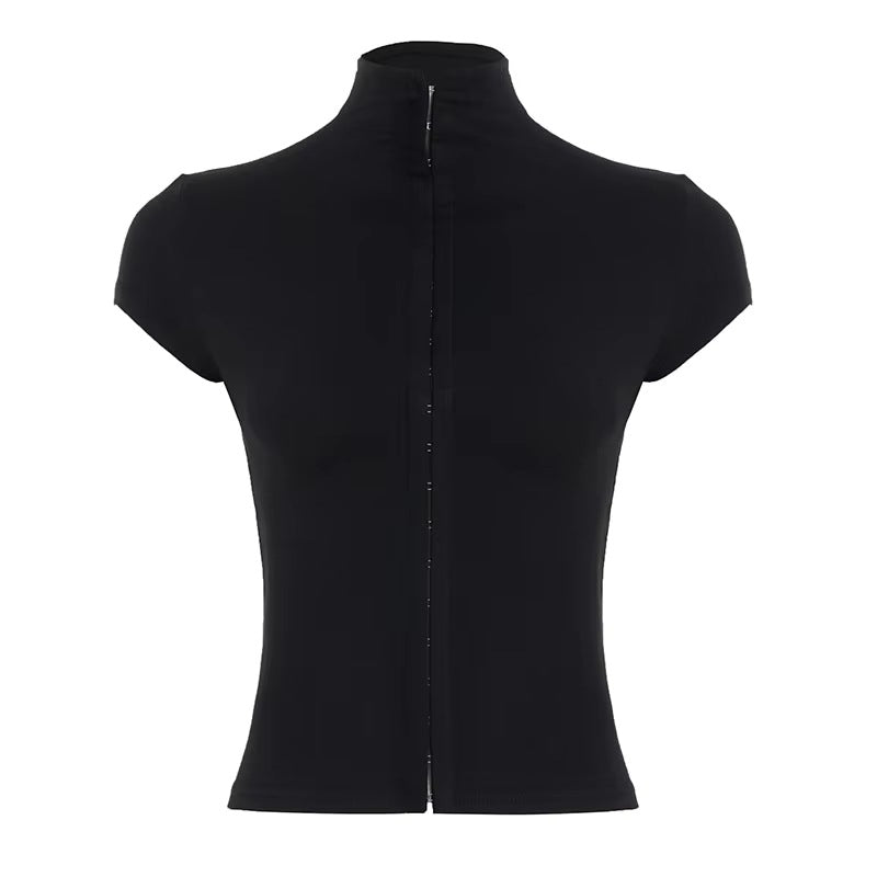 Damen sportliches Kurzarm-T-Shirt mit hoher Kragenführung Drune