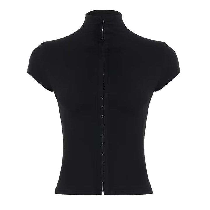 Damen sportliches Kurzarm-T-Shirt mit hoher Kragenführung Drune