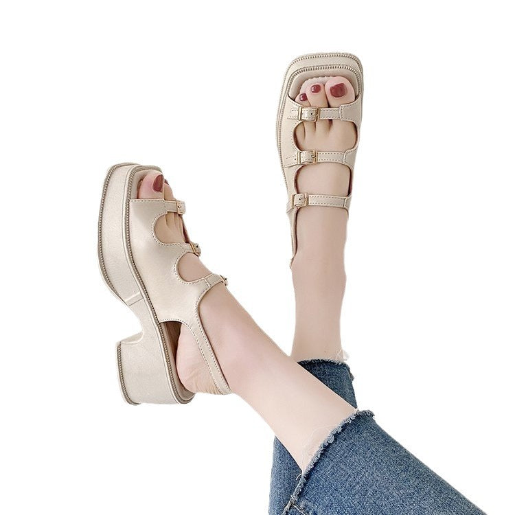 Damen Plateau-Sandalen mit verstellbaren Riemen und modischem Blockabsatz Drune