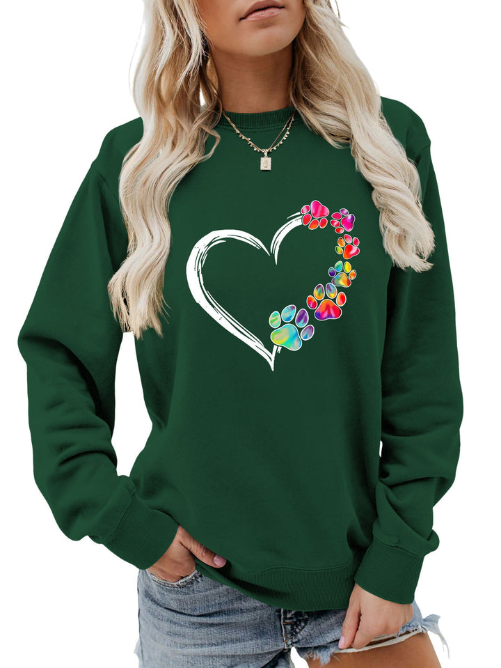 Damen Sweatshirt mit kreativem Pfotenherz-Design Drune