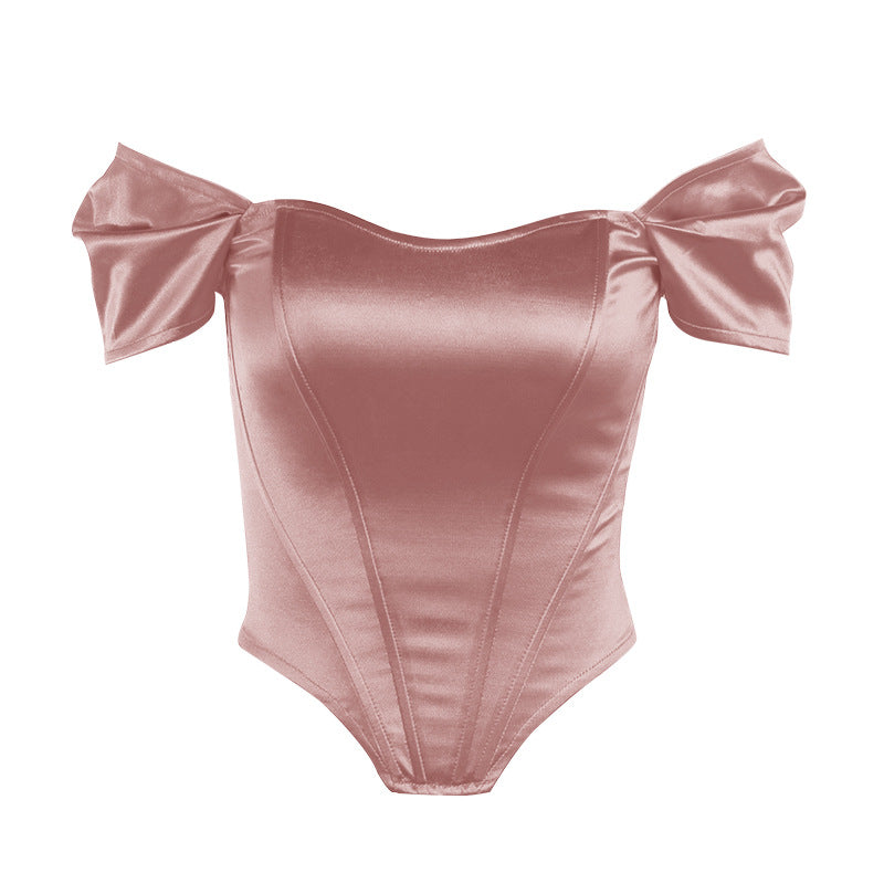 Damen Satin Off-Shoulder Korsett Bodysuit Drune