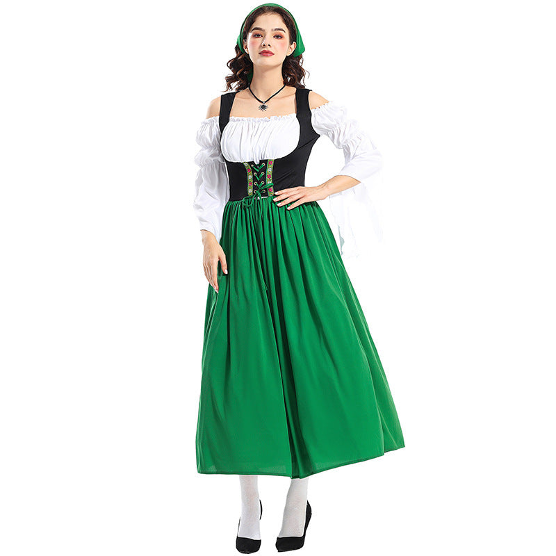 Damen nan Renaissance-Bauernkleid mit geschnürtem Mieder, schulterfreiem Carmen-Oberteil und weitem Rock Drune