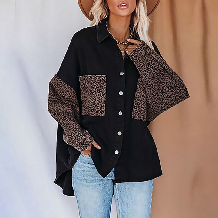 Damen Modische Hemdbluse mit Leopardenmustern und oversized Schnitt Drune