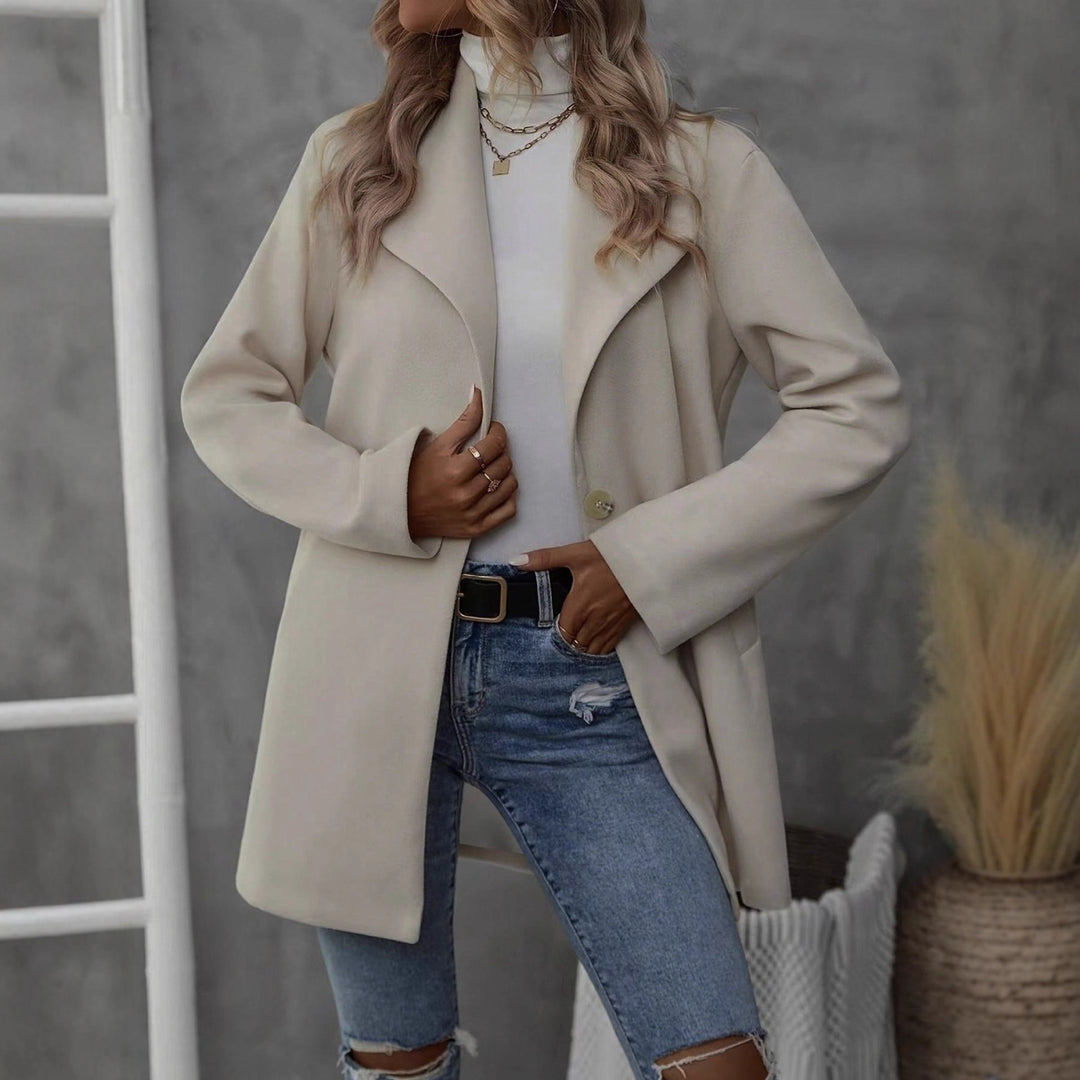 Damen moderne Übergangsjacke mit großem Revers und Knopfverschluss Drune