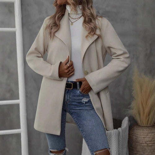 Damen moderne Übergangsjacke mit großem Revers und Knopfverschluss Drune