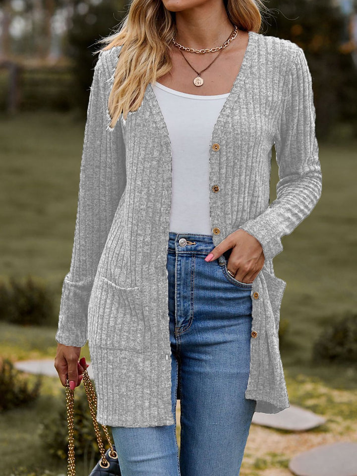 Damen Strickjacke mit elegantem Rippenmuster und praktischen Taschen Drune