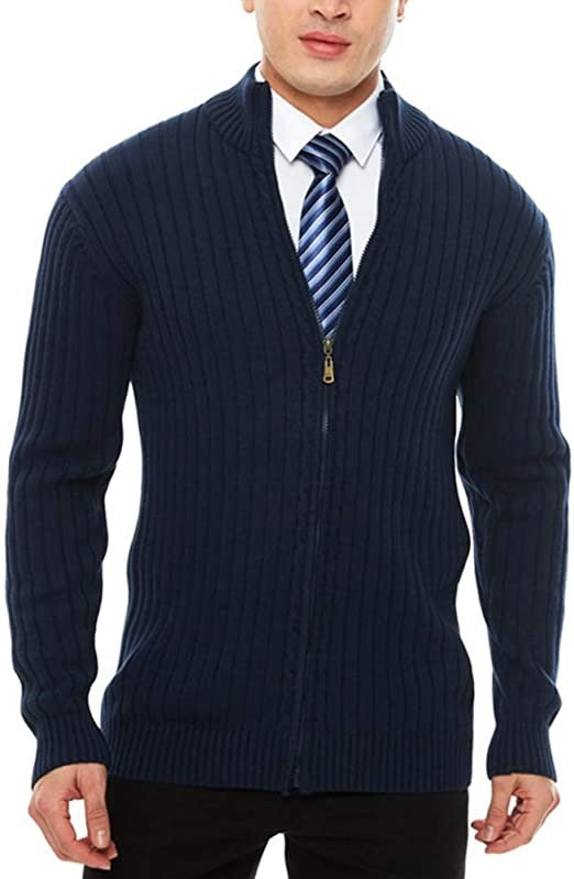 Herren Strickjacke mit modernen Zipper-Details und feinem Rippmuster Drune