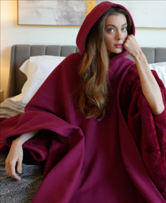 Unisex nan extra-großer Kapuzen-Poncho Kuschelüberwurf mit Mikrofleece-Innenfutter und Thermo-Wärmespeicher Drune