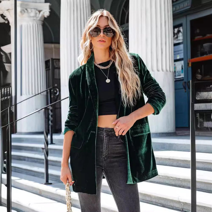 Damen Elegant geschnittener Velours-Blazer mit Taschen Drune