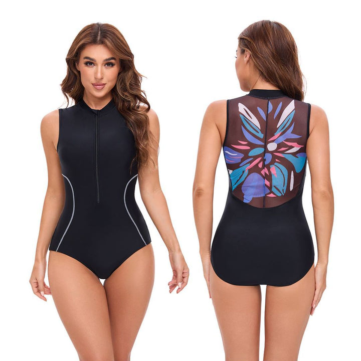 Damen ärmelloser Schwimmanzug mit floralem Rückendesign Drune