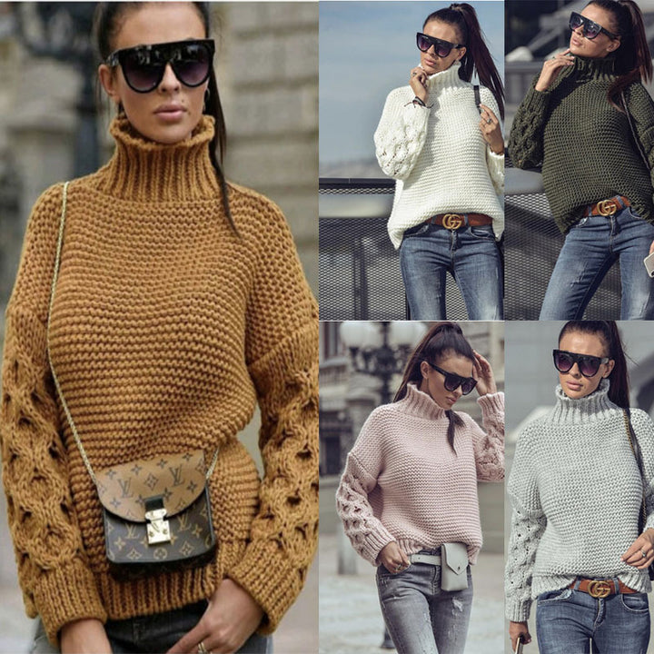 Damen Strickpullover mit hohen Kragen und pompösen Ärmeln Drune