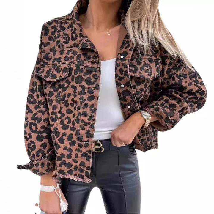 Damen Jeansjacke im trendigen Leopardenmuster Drune