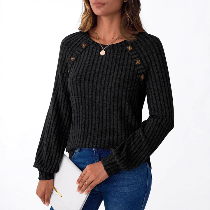 Damen Strickpullover mit dekorativen Knöpfen und feiner Rippstruktur Drune