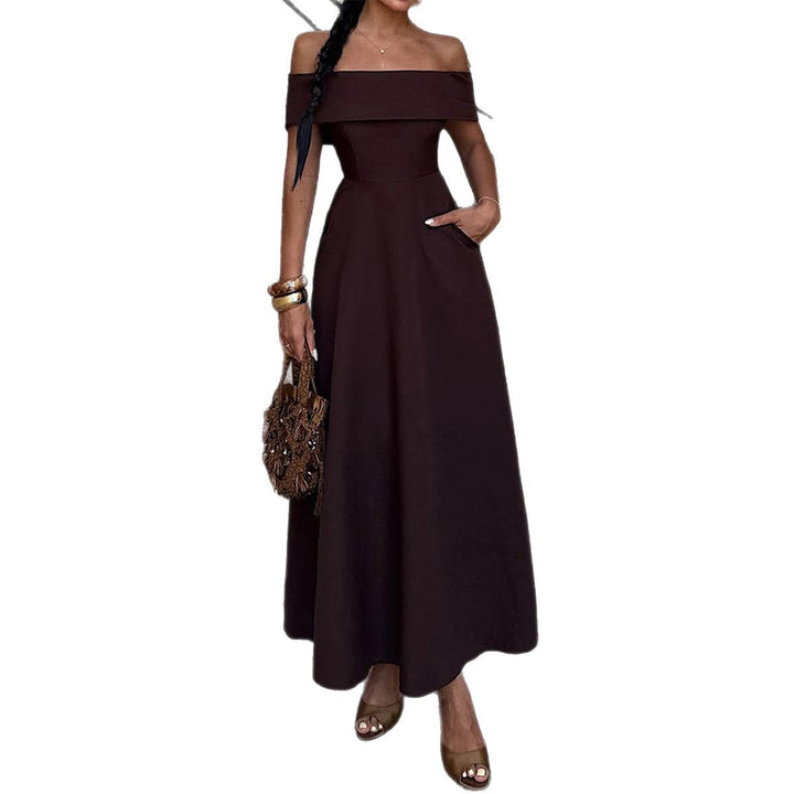 Damen Off-Shoulder Maxikleid mit Taschen und eleganter Silhouette Drune