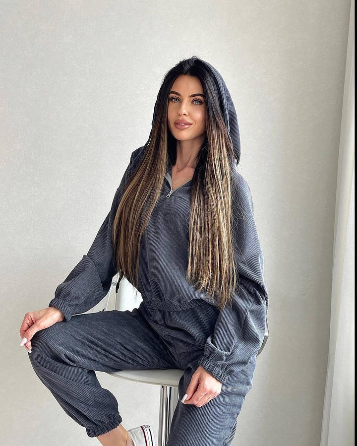 Damen Lässiger Kapuzenpullover mit Rippstruktur Drune