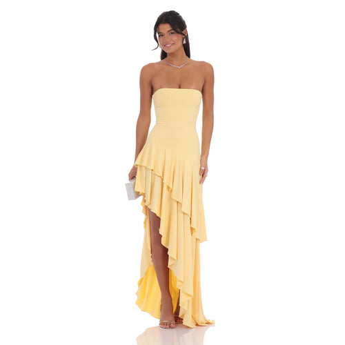 Damen asymmetrisches Abendkleid mit voluminösen Rüschendetails Drune
