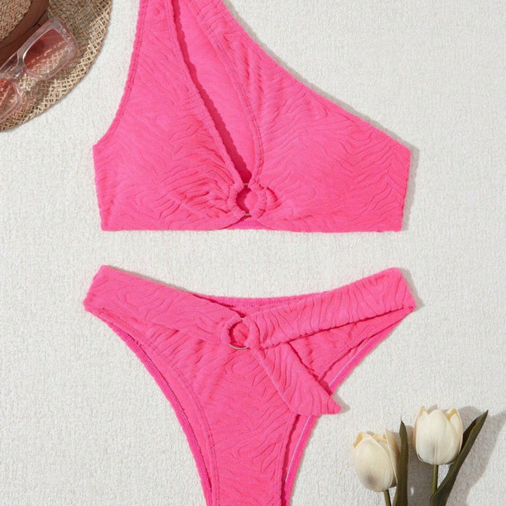Damen Einseitiger Bikini im modernen Wellenmuster mit asymmetrischem Oberteil Drune