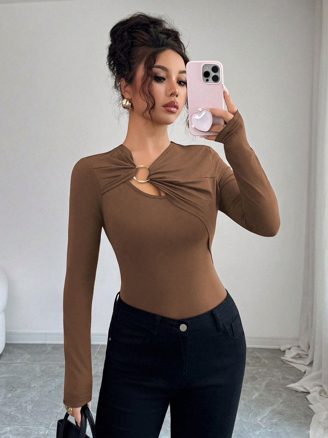 Damen Bodysuit mit dekorativem Bindungsdetail und modischem Rundhalsausschnitt Drune
